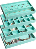 Frebeauty Jewelry Trays for Drawer,Set of 4 Jewelry Organizer and Storage | Velvet Material,Earring Holder Organizer,Stackable Jewelry Display for Vanity,Drawer Inserts for Rings,Studs,8.3×4.9 inch
