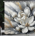 Ambesonne Grey Shower Curtain, Blooming Dreamy Magnolia Flowers with Marble Print Details Bohemian Art Floral, Cloth Fabric Bathroom Decor Set with Hooks, 69" W x 75" L, Ivory Slate Blue