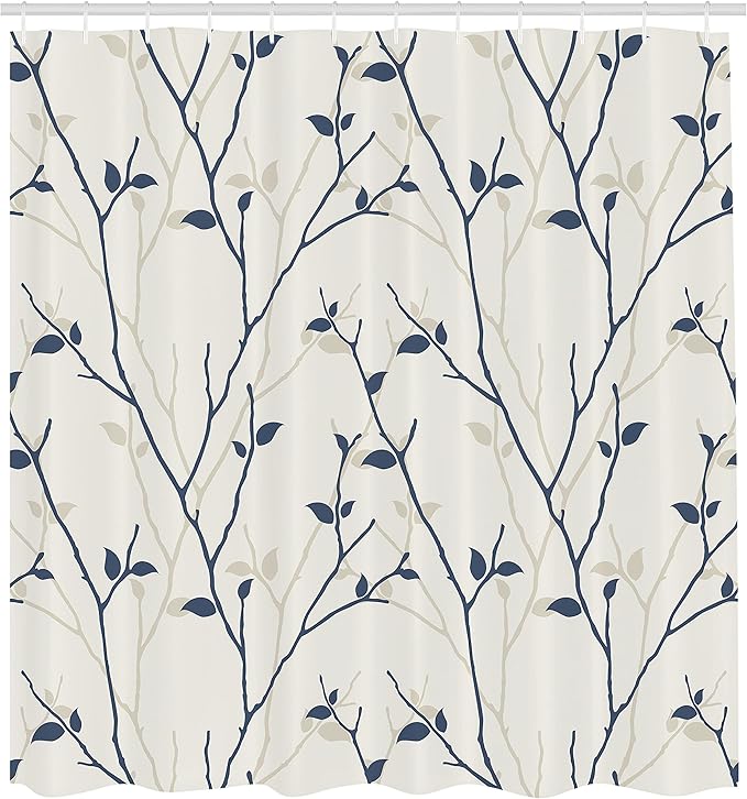 Ambesonne Leaf Shower Curtain, Branches in The Fall Trees Stem Twig Last Few Leafage Minimalistic Design Art, Cloth Fabric Bathroom Decor Set with Hooks, 69" W x 70" L, Azure Blue