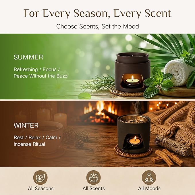 5 in 1 Incense Diffuser & Holder Set, Ceramic Aromatherapy Burner for Incense Sticks and Dried Herbs, Multi-Use Wax Warmer for Bedtime Calm, Yoga, Meditation, Home and Office