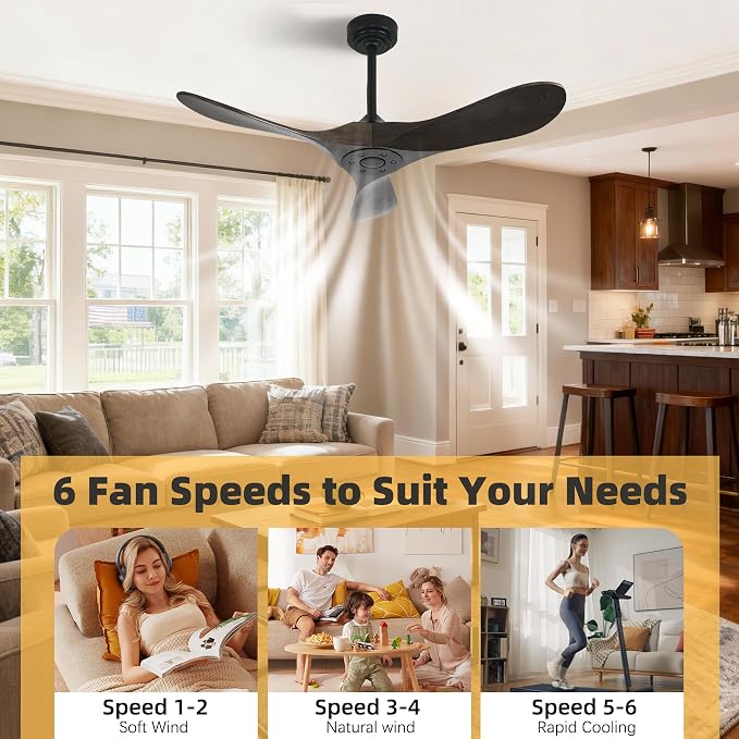 Outdoor Ceiling Fan Without Light, 42Inch Smart Ceiling Fan with Remote & Voice Control for Compatible with Alexa/Google, 3-Blade Wood Fan, Quiet DC Motor, 6 Speeds for Patio, Porch, Farmhouse