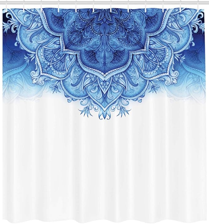 Ambesonne Moroccan Shower Curtain, Floral Artwork Vintage Style with Eastern Architectural Elements Oriental Pattern, Cloth Fabric Bathroom Decor Set with Hooks, 69" W x 75" L, White Blue