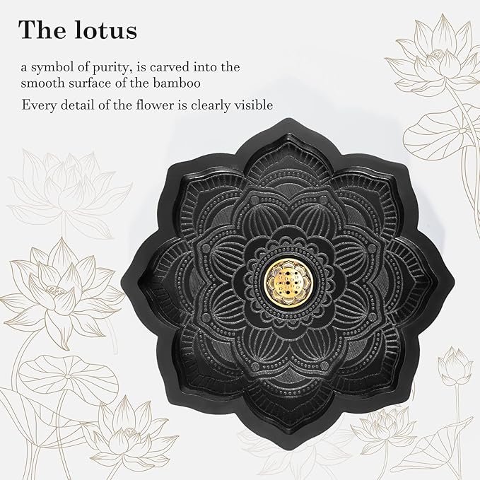 Mooncraftlogy Lotus Crystal Tray, Wooden Incense Burner for Stick/Cone, Gemstone Display Holder, Organizer for Rocks, Essential Oil, and Jewelry