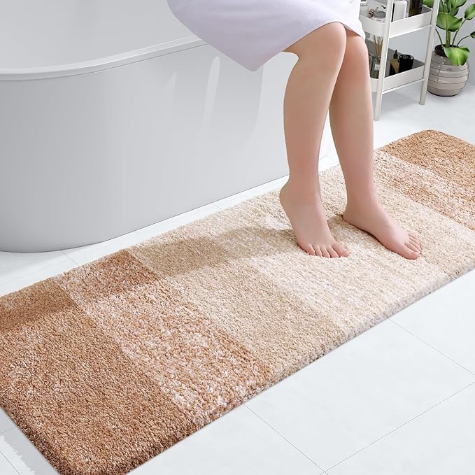 OLANLY Bathroom Runner Rugs Mat 59x20, Extra Soft Absorbent Microfiber Bath Rugs, Rubber Backing, Quick Dry, Washable Long Bath Mats for Bathroom Floor, Tub and Shower, Home Decor Accessories, Beige
