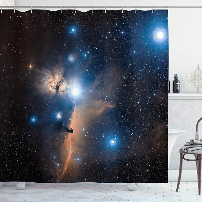 Ambesonne Outer Space Shower Curtain, Nebula Gas Clouds in The Outer Space Image Celestial Mystery Dust Cosmos, Cloth Fabric Bathroom Decor Set with Hooks, 69" W x 70" L, Navy Blue