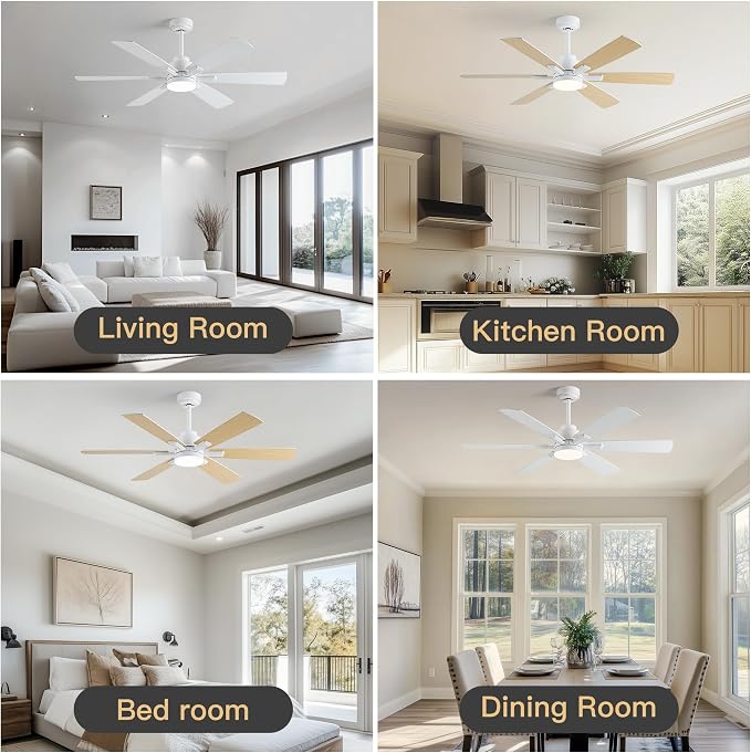 OURSTAR Ceiling Fans with Lights and Remote Control, White Ceiling Fan with Light 3-Color LED Dimmable, Memory for Lighting and Fan Reversible, 6-Speed, Timer, Indoor/Outdoor Use, 52 Inch
