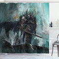 Ambesonne Fantasy World Shower Curtain, Knight of The Dead Dark Immortal Grunge Watercolor Design, Cloth Fabric Bathroom Decor Set with Hooks, 69" W x 70" L, Turquoise Black Brown