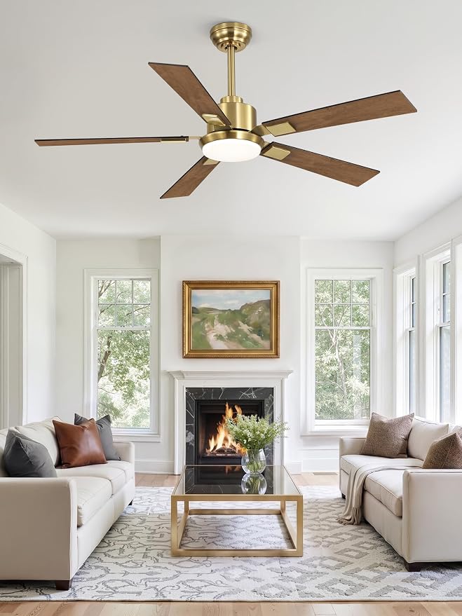ZMISHIBO 52 inch Black and Gold Ceiling Fans with Lights and Remote, Indoor/Outdoor Modern Ceiling Fan for Bedroom Living Room Patio, 6 Speed Reversible Quiet DC Motor, 3 CCT, Dual Finish Blades