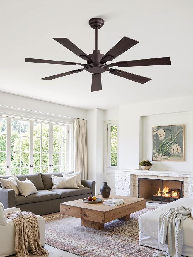 ZMISHIBO 52“ Ceiling Fans No Light with Remote, Bronze Farmhouse Ceiling Fan Without Light, Quiet Reversible DC Motor 6 Speeds, 7 Blades Indoor/Outdoor Ceiling Fan for Living Room Bedroom Patio Garage