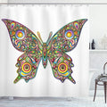 Ambesonne Butterflies Shower Curtain, Butterfly Psychedelic Design Spirals Wildlife Eyes Pattern, Cloth Fabric Bathroom Decor Set with Hooks, 69" W x 70" L, Green Pink