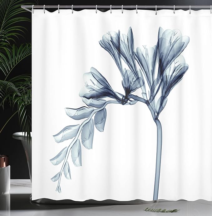 Ambesonne Flower Shower Curtain, X-ray Illustration of a Flower Blossom Unique Minimalistic Art, Cloth Fabric Bathroom Decor Set with Hooks, 69" W x 75" L, Teal Cream