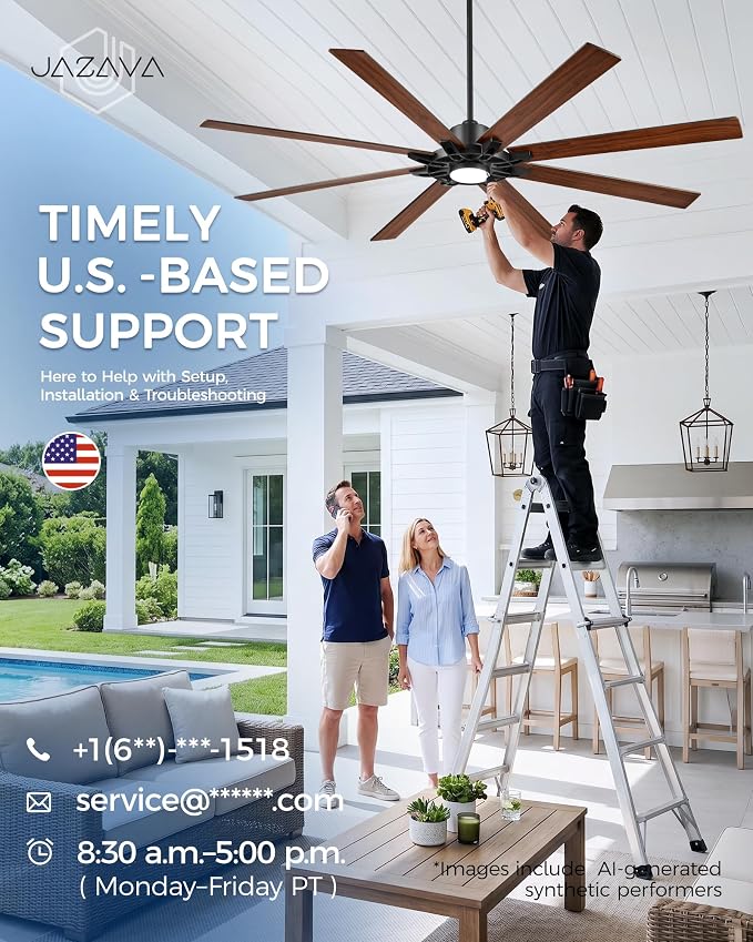 84 Inch Ceiling Fan,Large Indoor Outdoor Ceiling Fan for High Ceilings,Covered Patio & Garage,Smart Ceiling Fan Compatible with Alexa,Black Ceiling Fan with Dual Finish 8 Blades, ZCCF05BK-84