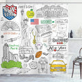 Ambesonne American Shower Curtain, New York City Culture Metropolitan Museum Broadway Crossroad Wall Street Sketch Style, Cloth Fabric Bathroom Decor Set with Hooks, 69" W x 70" L, White and Black