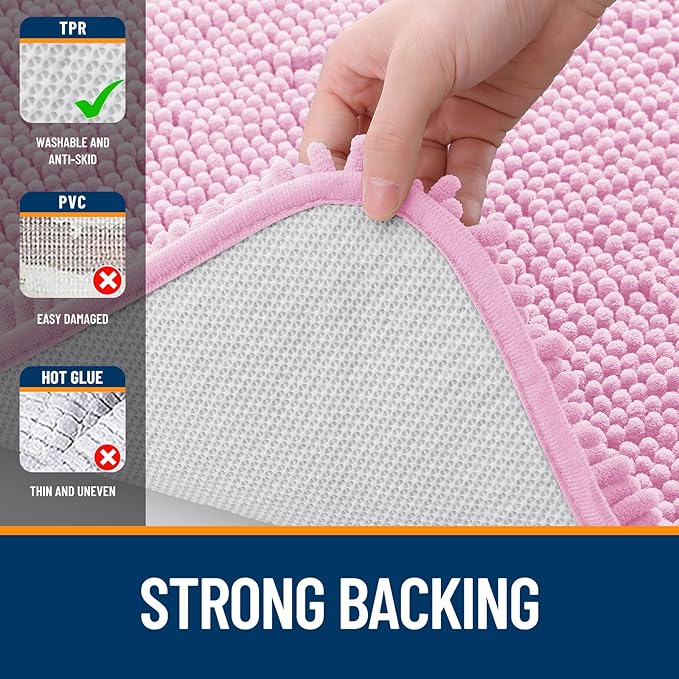 OLANLY Bathroom Rugs 35x24, Extra Soft Absorbent Chenille Bath Rugs, Rubber Backing Quick Dry, Machine Washable Bath Mats for Bathroom Floor, Tub and Shower, Home Decor Accessories, Pink