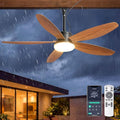 Outdoor Ceiling Fan with Lights, 48 Inch Plug in Gazebo Fans with Remote APP Control, Quiet DC Motor, Dimmable 3CCT, Waterproof Hanging Fans for Covered Patios, Porch, Wood Color