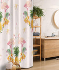 Ambesonne Flamingo Stall Shower Curtain, Floral Bird Motifs with Pineapple Hawaiian Flowers Bananas Triangles Retro, Fabric Bathroom Decor Set with Hooks, 36" W x 72" L, Pink Orange