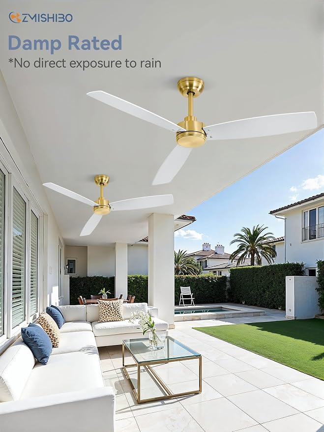 ZMISHIBO 2 Pack 52 Inch Outdoor Ceiling Fans with Remote, Gold Ceiling Fan No light with Quiet Reversible DC Motor, 6 Speeds, 3 Blade Modern Ceiling Fans for Patio Living Room Bedroom Indoor