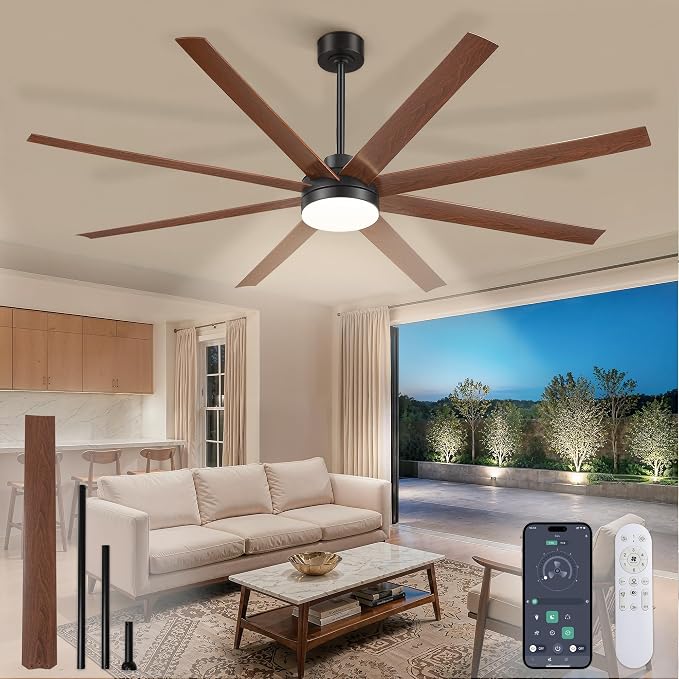 Fanbulous 72 Inch Large Ceiling Fans with Lights, Black Ceiling Fan with Remote Control, Dimmable, 3CCT, Quiet, Modern Ceiling fan For Living Room, Bedroom, Kitchen, Patio, Outdoor