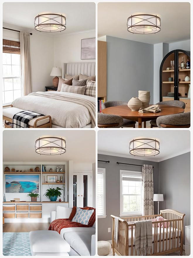 Brown Flush Mount Farmhouse Ceiling Fan with Lights, 20" Caged Rustic Ceiling Fans with Light and Remote, Enclosed with 6 Speeds for Living Room, Bedroom, Nursery