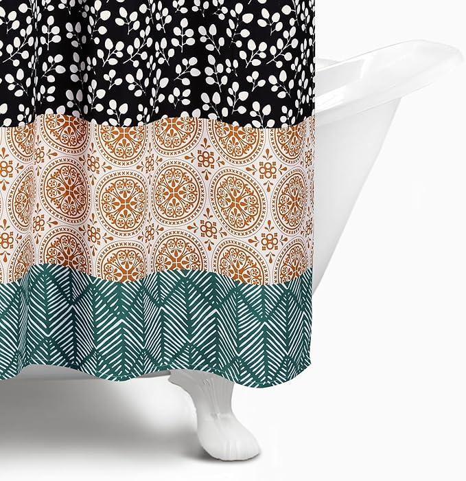 Lush Decor Bohemian Stripe Shower Curtain 72" W x 78" L Turquoise & Orange - Bathroom Curtain - Extra Long Shower Curtain - Boho Decor - Fabric Shower Curtains