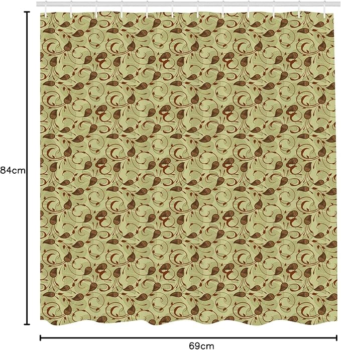 Ambesonne Paisley Shower Curtain, Modern Design of Classic Eastern Leafy Motif and Swirly Branches Art Oriental, Cloth Fabric Bathroom Decor Set with Hooks, 69" W x 84" L, Pale Green Brown