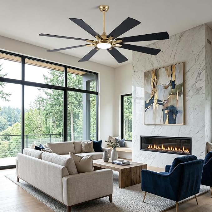 Bella Depot 72" Black and Gold Ceiling Fan with Light & Remote | Large Ceiling Fan Dimmable LED Light, 3CCT, 6-Speed Quiet DC Motor Indoor Chandelier Fan for Bedroom Living Room Patio