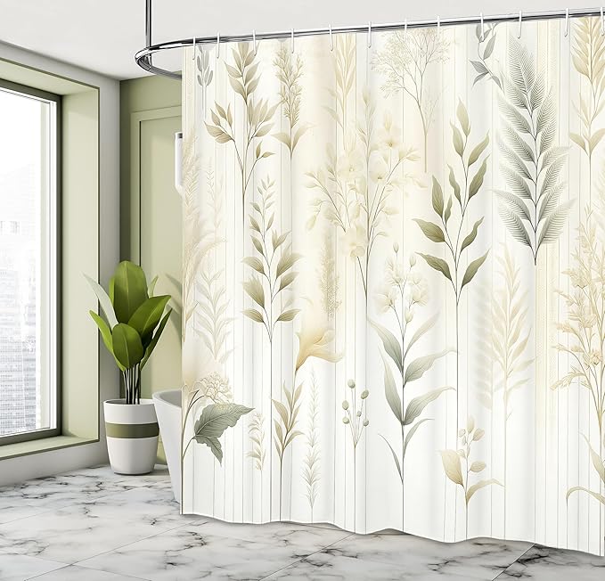 Ambesonne Tan Shower Curtain, Botanical Dream of Leaves Greenery with Bohemian Lines Fantasy Jungle Composition, Cloth Fabric Bathroom Decor Set with Hooks, 69" W x 84" L, Pale Khaki Ivory