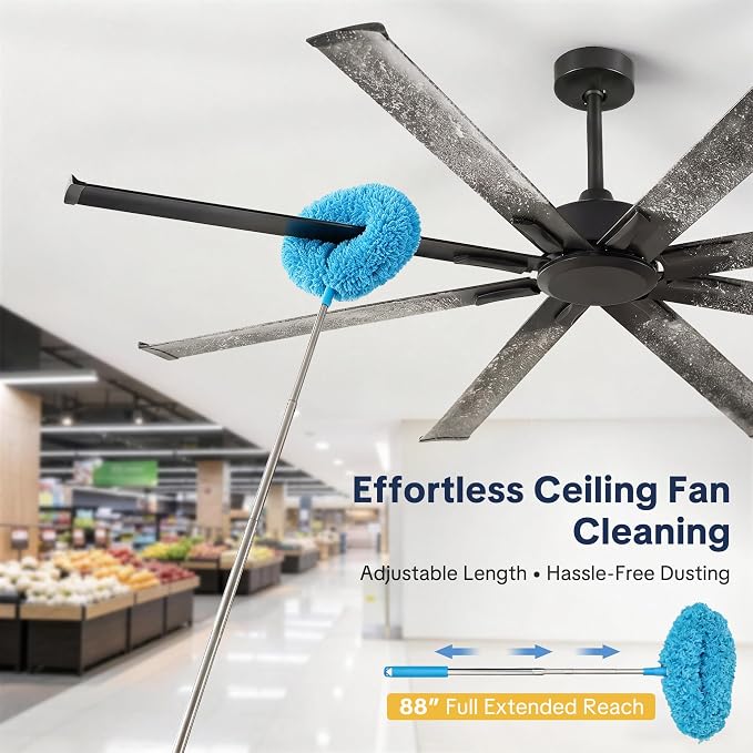 96 Inch Industrial Ceiling Fan No Light, Large Shop Fan with 8 Aluminum Blades, Quiet Reversible DC Motor, 6 Speed Remote Control,3 Downrods, Black Outdoor Ceiling Fans for Patios,Garage,Gym,Warehouse