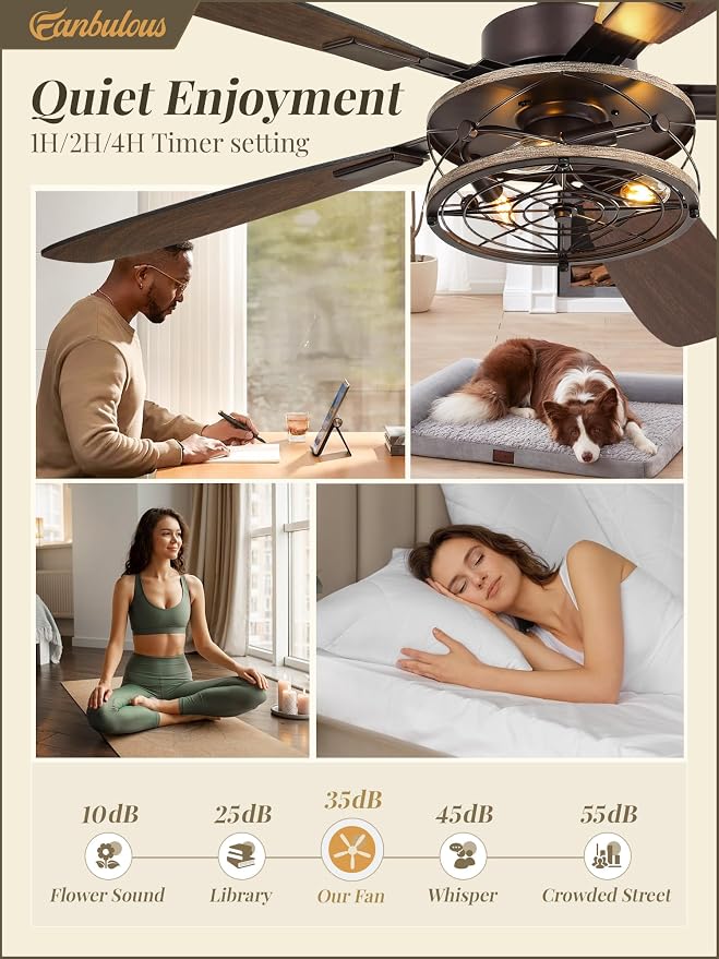 Fanbulous Farmhouse Ceiling Fan with Light and Remote, Industrial Caged Flush Mount Ceiling Fans with 6 Speed Reversible Motor and Dual Finish 5 Blades, for Living room, Bedroom (Oil Bronze, 52Inch)