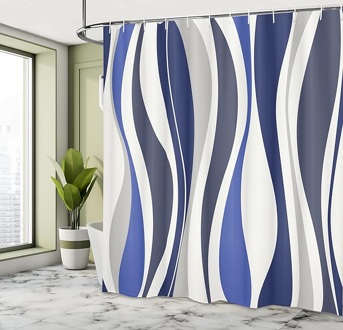 Ambesonne Vintage Shower Curtain, Retro Vibrant Stripes Funky Lines Design Patterns Abstract Print, Cloth Fabric Bathroom Decor Set with Hooks, 69" W x 70" L, Dark Sky