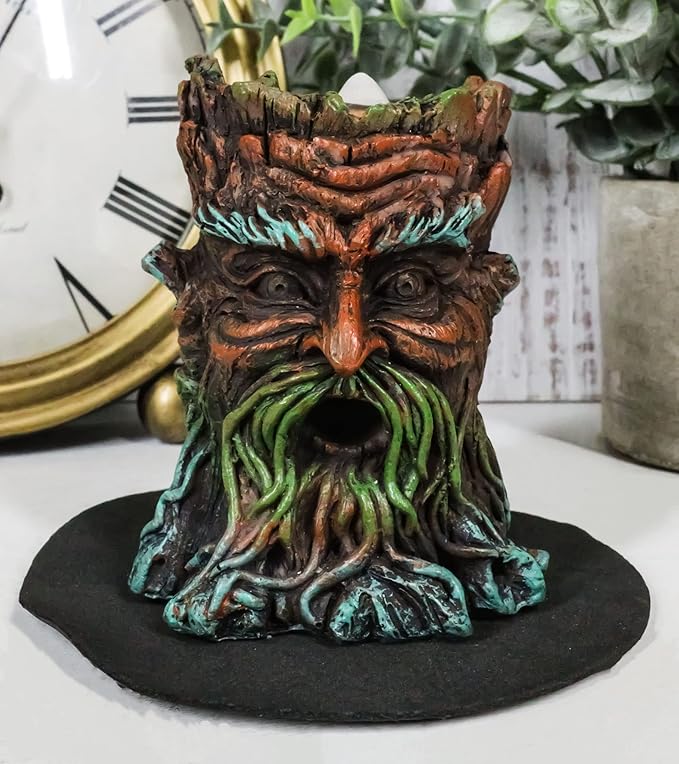 Ebros Gift Magical Forest Mystic Cernunnos Greenman Ent Backflow Incense Cone Burner Statue 3.25" H Aromatherapy Scent Accessory Holder As Celtic Wiccan Horned God Home Decor Tree Spirit Sculpture