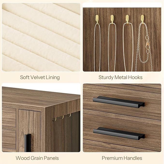HOOBRO Jewelry Box for Women, Wooden Jewelry Organizer with Transparent Window, 4-Layer Jewelry Organizer Box, Jewelry Holder Organizer for Earrings, Necklaces, Rings, Light Walnut and Black BSD09JB04