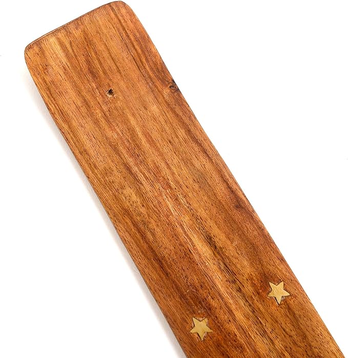 Incense Garden Pack of 12 Wooden Incense Holder for Sticks with Inlays of Brass 10 inches Long - Zodiac