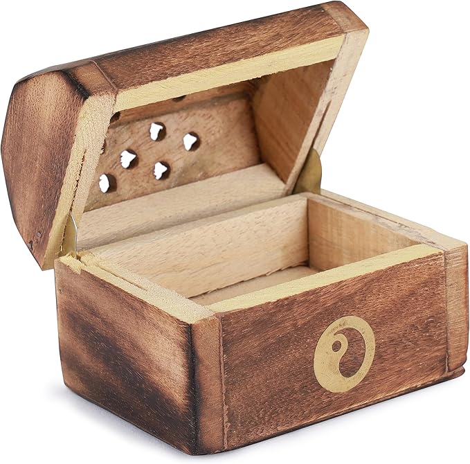 Bless-International Traditional-Handmade-Burner Wooden-Incense-Stick-Holder Ash-Catcher-Stand for-Aromatherapy-Meditation-Yoga (Treasure Box Wooden Charcoal/Cone)