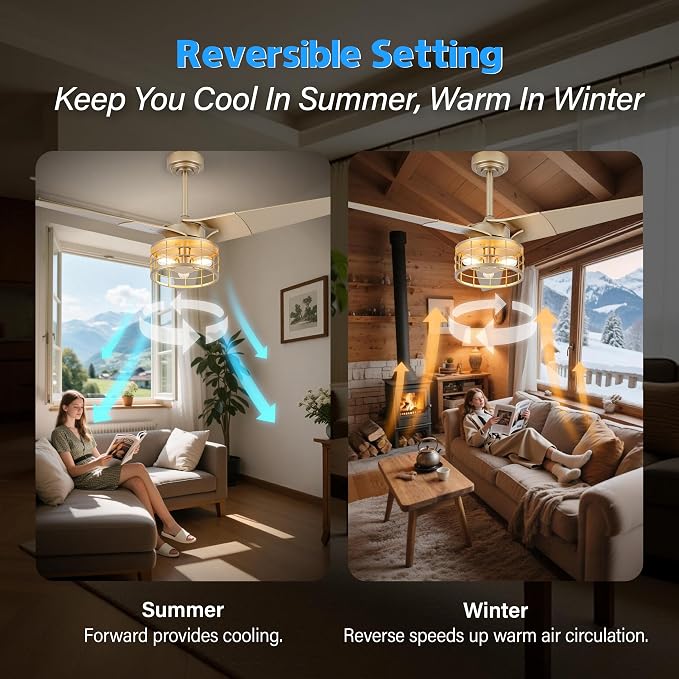 Chandelier Ceiling Fans With Lights And Remote,Caged Ceiling Fan With Light,App 3 Blades E26 Fandelier Ceiling Fans With Lights,Crystal Ceiling Fan For Bedroom,Living Room. (Gold, 52 In'ch)