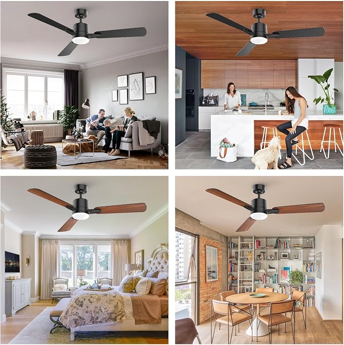 Ceiling Fans with Lights, 52 Inch Low Profile Ceiling Fan with Light and Remote Control,10 Min Quick Installation,Reversible,3CCT Dimmable,Quiet,Black Small Ceiling Fan for Bedroom Indoor/Outdoor