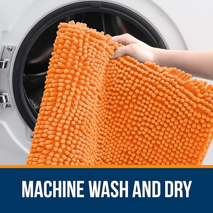 OLANLY Bathroom Rugs 30x18, Extra Soft Absorbent Chenille Bath Rugs, Rubber Backing Quick Dry, Machine Washable Bath Mats for Bathroom Floor, Tub and Shower, Home Decor Accessories, Orange