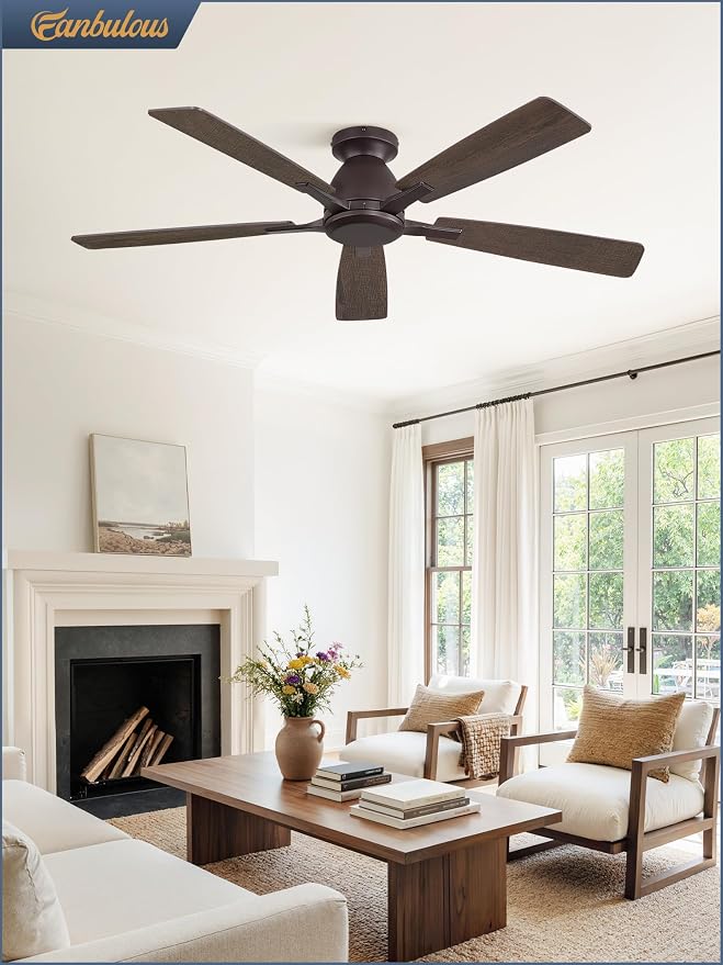 Fanbulous 52 Inch Flush Mount Ceiling Fan No Light with Remote, Oil Bronze | Modern Low Profile Without Light, 6-Speed, Quiet Reversible DC Motor, Indoor/Outdoor Use, for Bedroom, Living Room, Patio