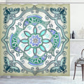 Ambesonne Shower Curtain, Victorian Butterfly Image, Cloth Fabric Bathroom Decor Set with Hooks, 69" W x 75" L, Blue Beige