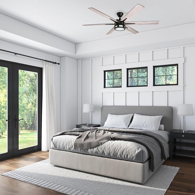 Honeywell Ceiling Fans Kaliza Modern 56 Inch Ceiling Fan with Light, Remote Control Fan, LED Indoor Fan with 6 Blades, Gray Oak and Light Oak Blade Finish Options, Bronze (51036-01)