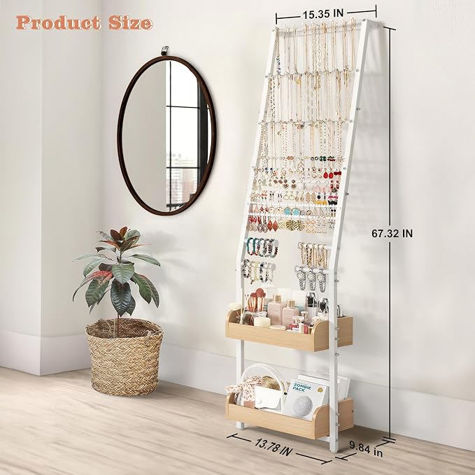 Jewelry Holder Organizer, Large Jewelry Organizer Wall with Earring Organizer Necklace Holder Bracelet Holder, Jewelry Organizer Stand Jewelry Display for Earrings Rings Necklaces Bracelet Watch White
