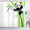 Ambesonne Panda Shower Curtain, Young Panda Hang on Exotic Tree Forest Wild Nature Tropic Themed Cartoon, Cloth Fabric Bathroom Decor Set with Hooks, 69" W x 70" L, White Black and Green