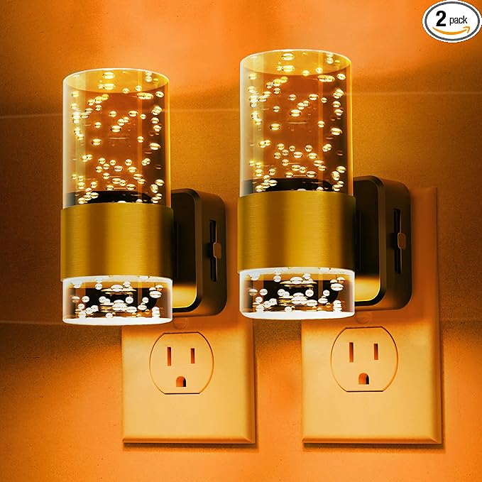L LOHAS LED Night Light, Modern Night Lights Plug into Wall | 2 Pack Dimmable Amber Night Light with Auto Light Sensor, Wall Sconce-style Design Nightlight for Bathroom, Bedroom, Hallway