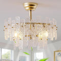 20" Gold Fandelier Ceiling Fan with Light,Gold Crystal Chandelier Ceiling Fans with Lights and Remote Control,Mid-Century Modern Caged with 6 Speeds for Living Room Bedroom Nursery