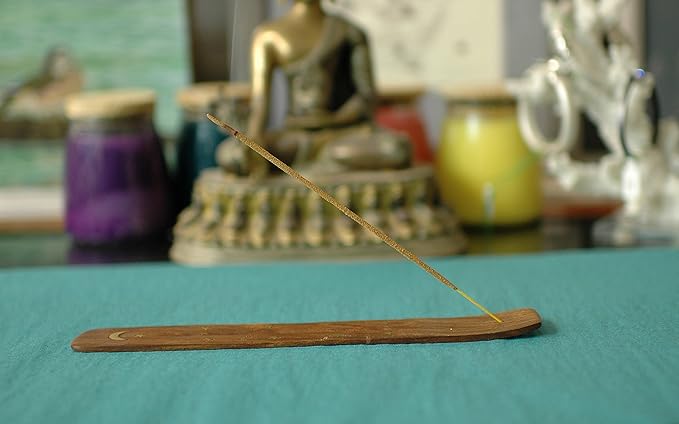 5 Pack Moon and Stars Brass Inlay Incense Hardwood Stick Holders, Ash-Catchers.