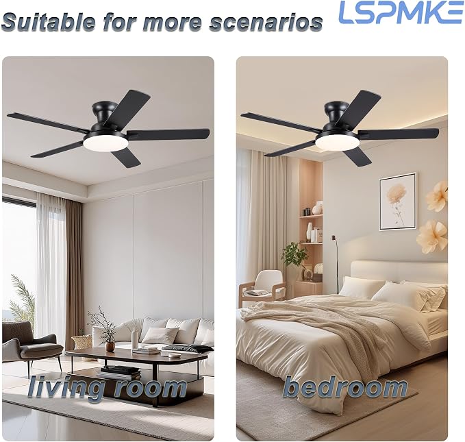 Ceiling Fans with Lights, 52 inch Flush Mount Ceiling fan with Remote Control/APP, Low Profile Ceiling Fan with 5 Blade Reversible, 3CCT, Dimmable, Modern Fan Light for Bedroom, Living Room