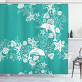 Ambesonne Sea Animals Shower Curtain, Dolphins Flowers Sea Floral Pattern Starfish Coral Seashell Composition, Cloth Fabric Bathroom Decor Set with Hooks, 69" W x 84" L, Sea Green White