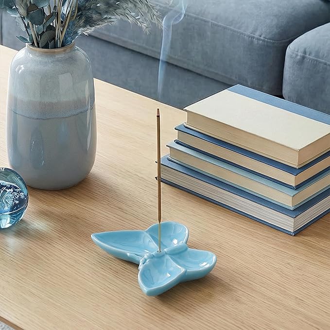 Butterfly Incense Holder for Sticks, Handmade Ceramic Incense Burner, Sage Stick Burner and Palo Santo Holder for Zen Yoga Spa Meditation Home Decor, Butterfly Spiritual Gifts for Women Mom