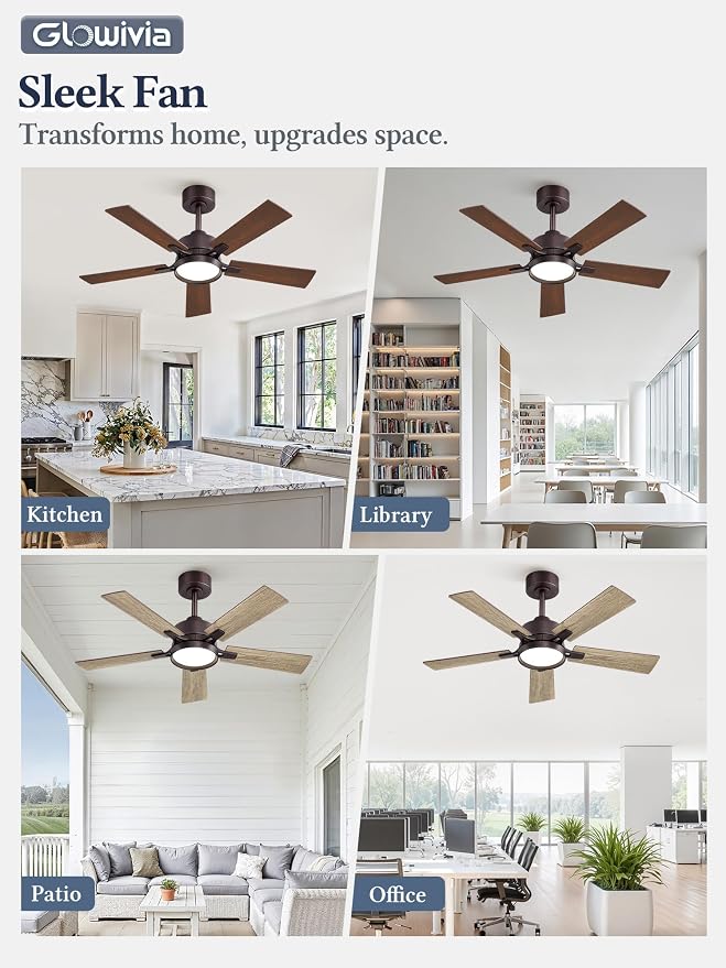 42 Inch Ceiling Fan with Lights and Remote, Smart APP Control, Dimmable with All-Setting Memory, Quiet DC Motor Reversible Blades, Damp Rated Modern Ceiling Fan for Bedroom Patio Living Room
