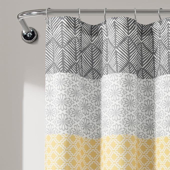 Lush Decor Bohemian Stripe Shower Curtain, 72" W x 72" L, Yellow & Gray - Bathroom Curtain - Striped Shower Curtain - Boho Decor - Fabric Shower Curtains (Pack of 6)